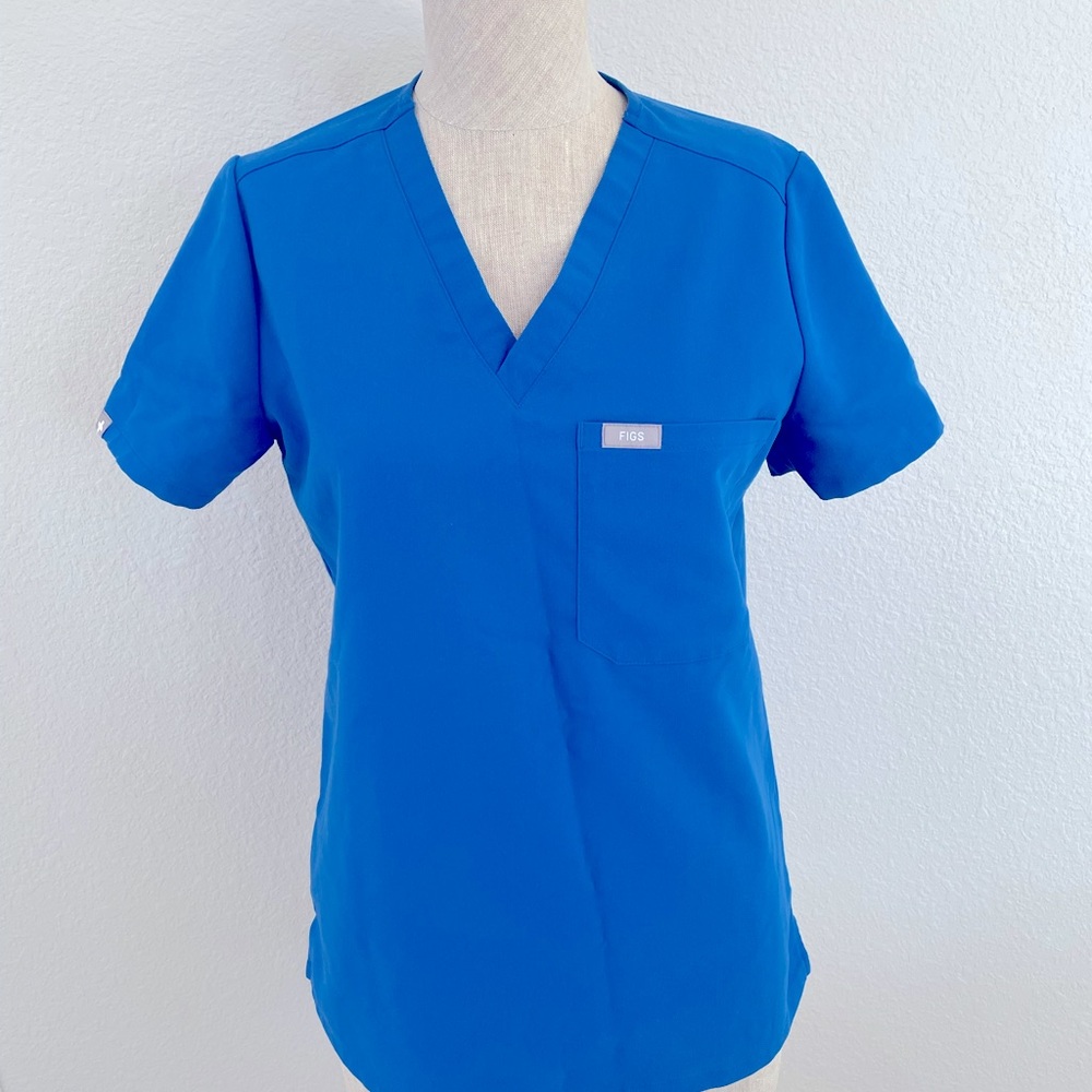Figs Catarina one-pocket scrub top, royal blue XS